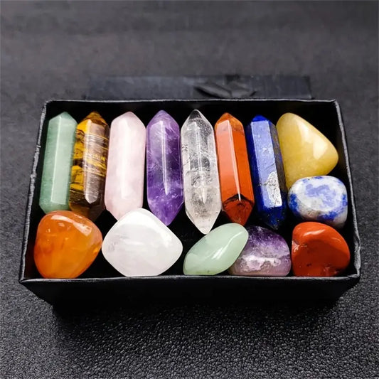 14pcs Pointed Quartz Crystal and Chakra Healing Stones Set