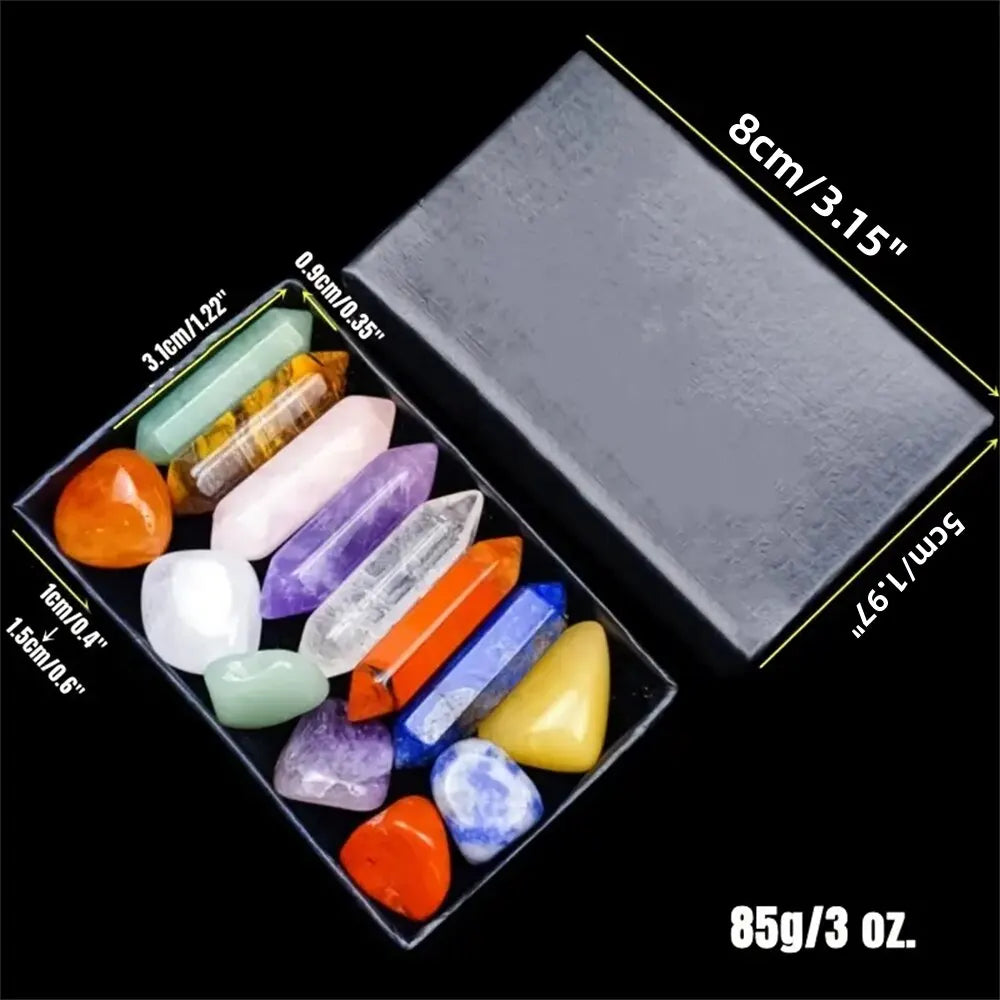 14pcs Pointed Quartz Crystal and Chakra Healing Stones Set