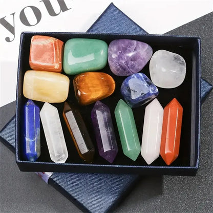 14pcs Pointed Quartz Crystal and Chakra Healing Stones Set