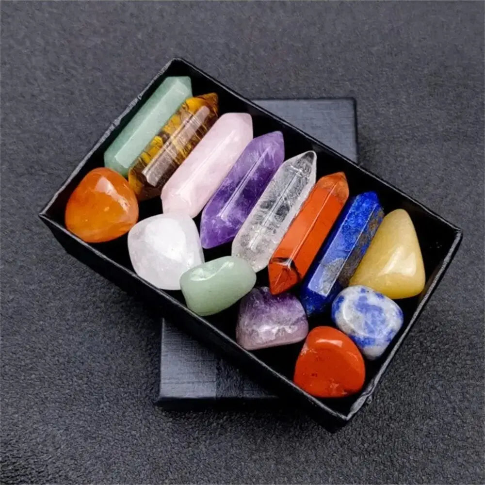 14pcs Pointed Quartz Crystal and Chakra Healing Stones Set