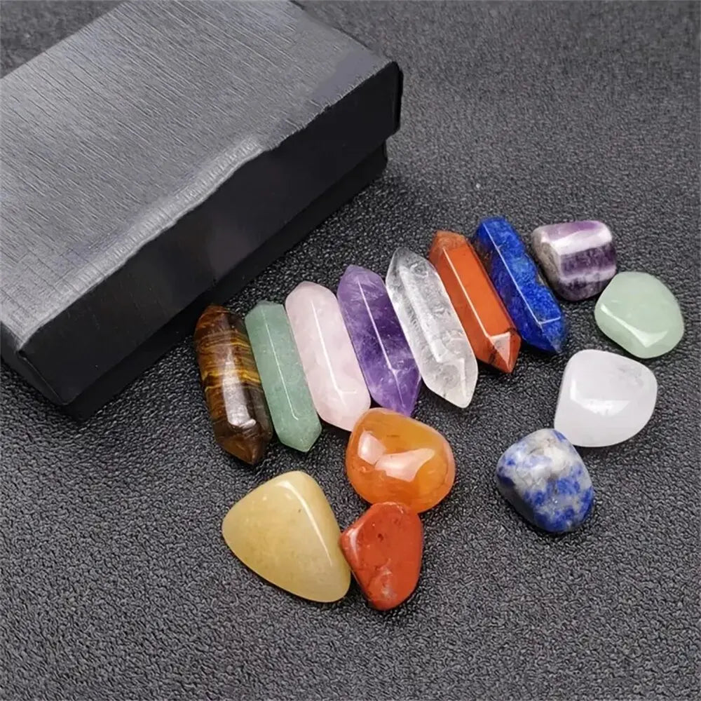 14pcs Pointed Quartz Crystal and Chakra Healing Stones Set